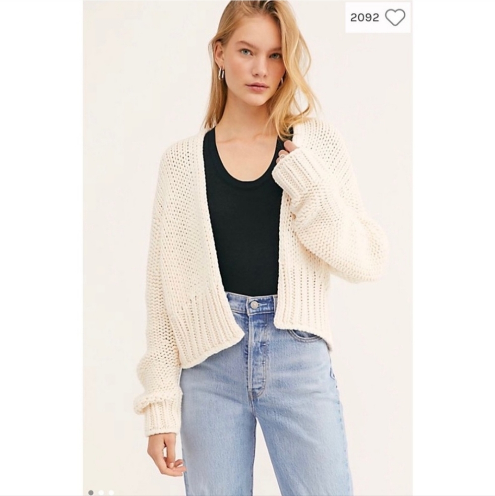 Free People Glow For It Chunky Knit Cardigan Ivory